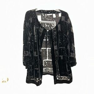 Choices Black Velvet Sheer Patterned Cardigan Womens XL Whimsigoth Dark Fairy